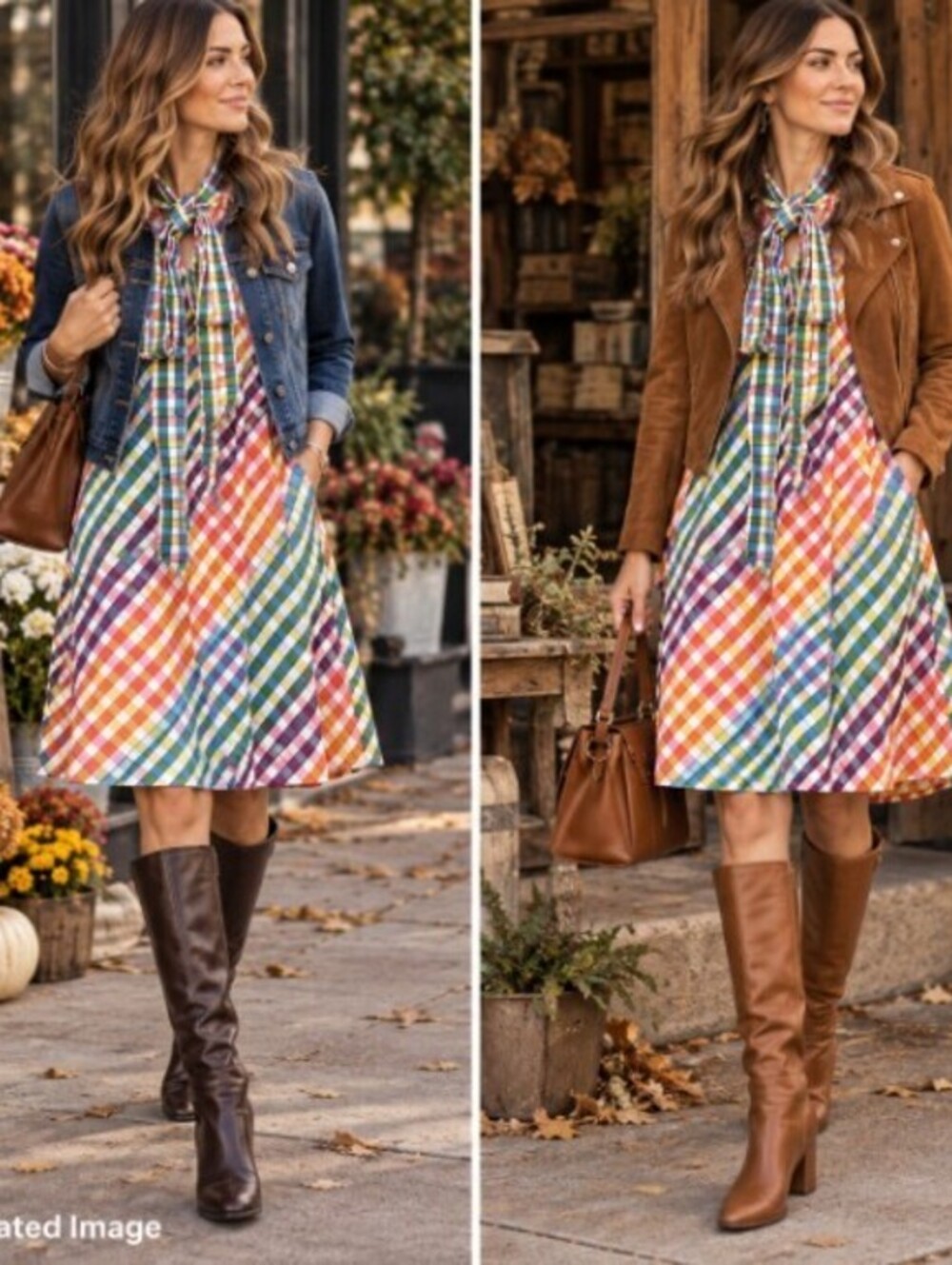 J.Crew Rainbow Gingham Tie Neck Dress 12P Petite Preppy Resort Plaid